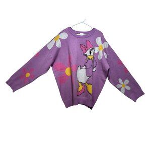 SOLD Disney Daisy Duck Pullover Sweater Women 1X Purple Flowers Knit Disney